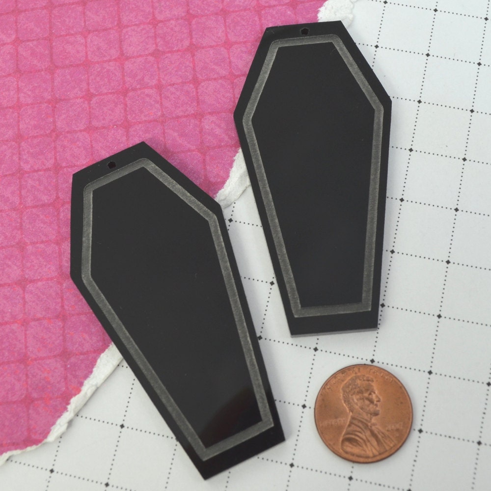 BLACK COFFINS -  2 Jet Black Laser Cut Acrylic Pendants