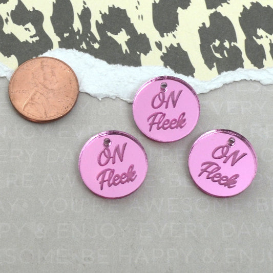 PINK ON FLEEK - Circle Disc Charm- Bright Pink Mirror Laser Cut Acrylic