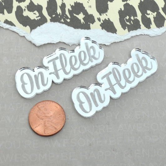 ON FLEEK 2 Silver Mirror Cabochons in Laser Cut Acrylic Cab