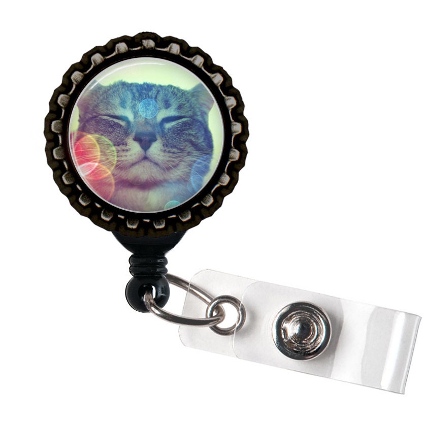Happy Cat Black Retractable Badge Reel ID Holder