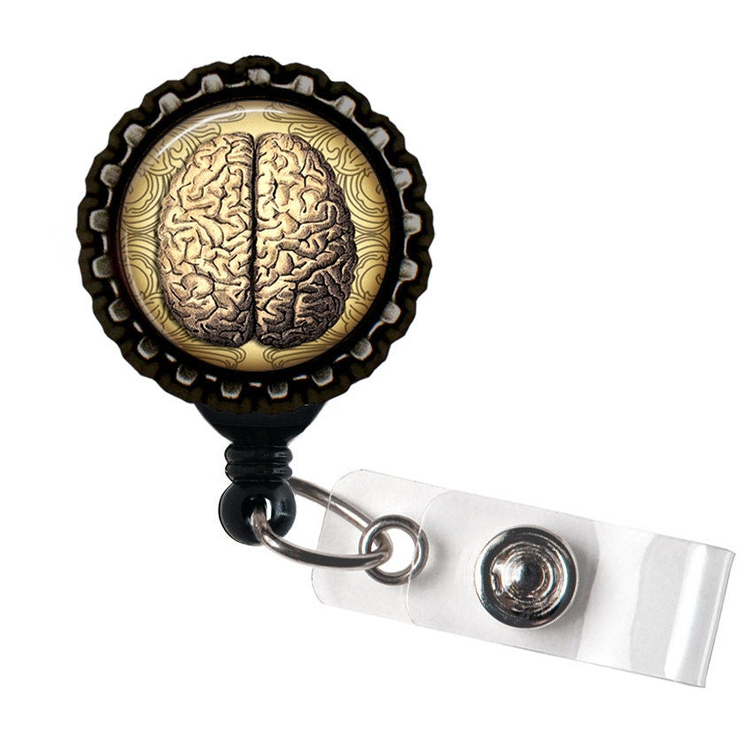 Brains Black and Tan Anatomical Black Retractable Badge Reel ID Holder