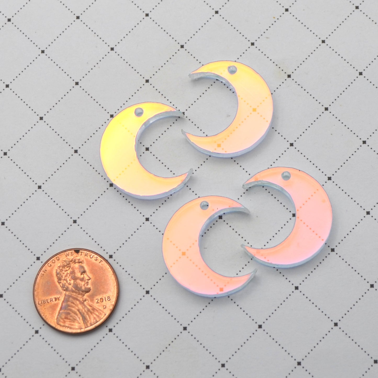 4 Iridescent Moon Charms in Iridescent Laser Cut Acrylic