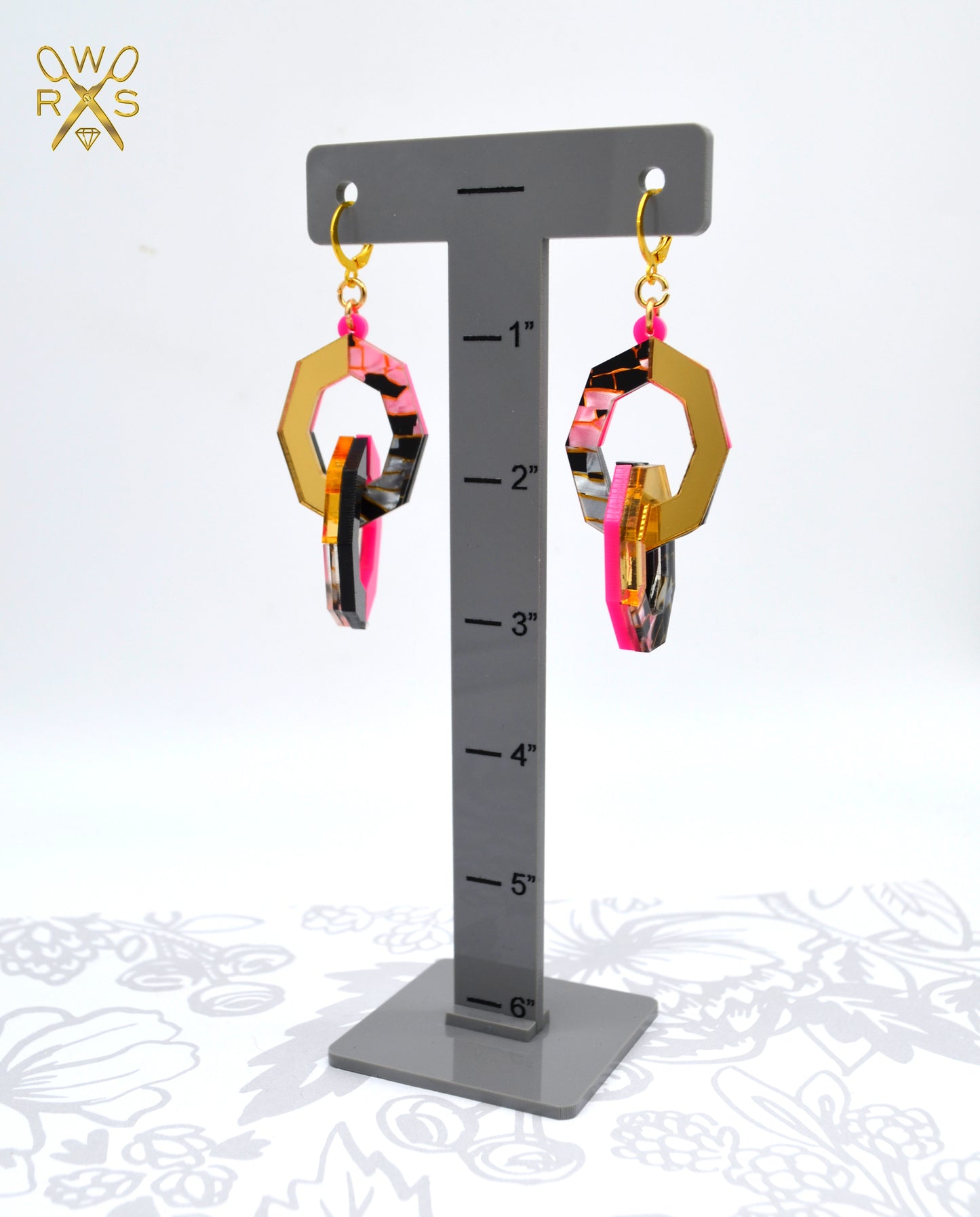 LINKED UP Laser Cut Acrylic Chain Link Dangle Earrings in Hot Pink and Gold