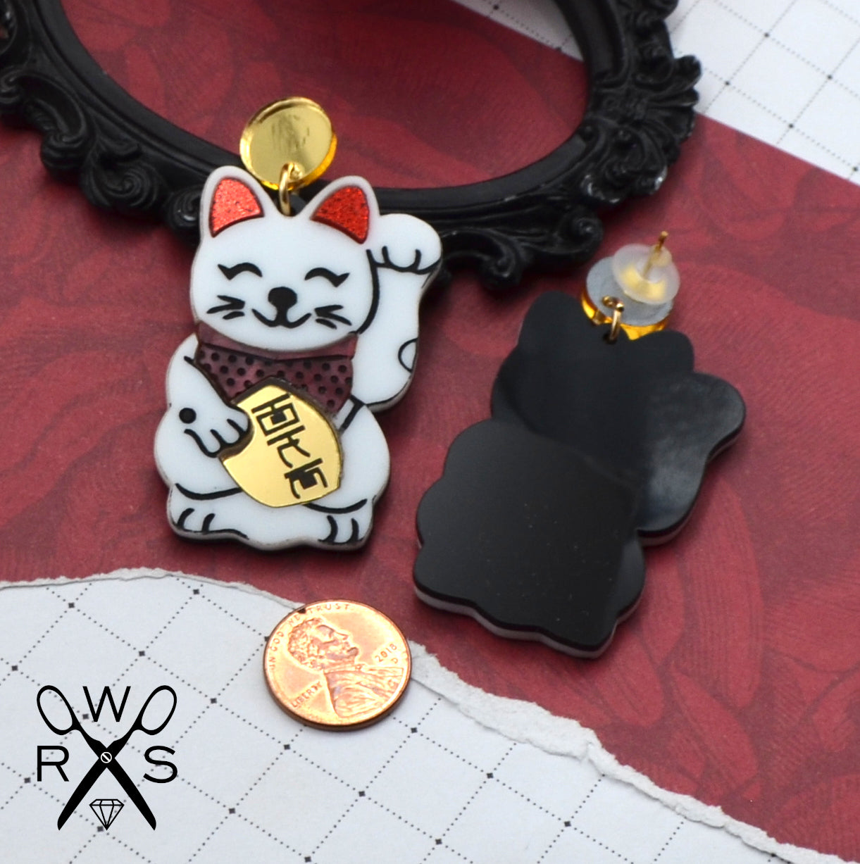 LUCKY CAT - Maneki-neko - Japanese - Laser Cut Acrylic Earrings
