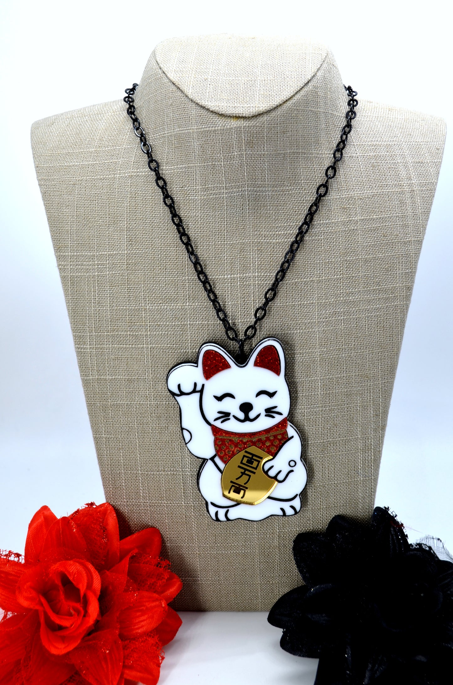 LUCKY CAT - Maneki-neko - Japanese - Laser Cut Acrylic Necklace