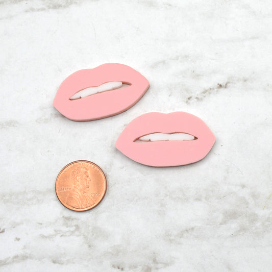 PALE PINK LIPS -  Pastel Lips with White Teeth - 1 Pair - Cabochons - Laser Cut Acrylic