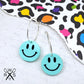 SALE PASTEL BLUE SMILEY Hoops Silver Dangle Earrings