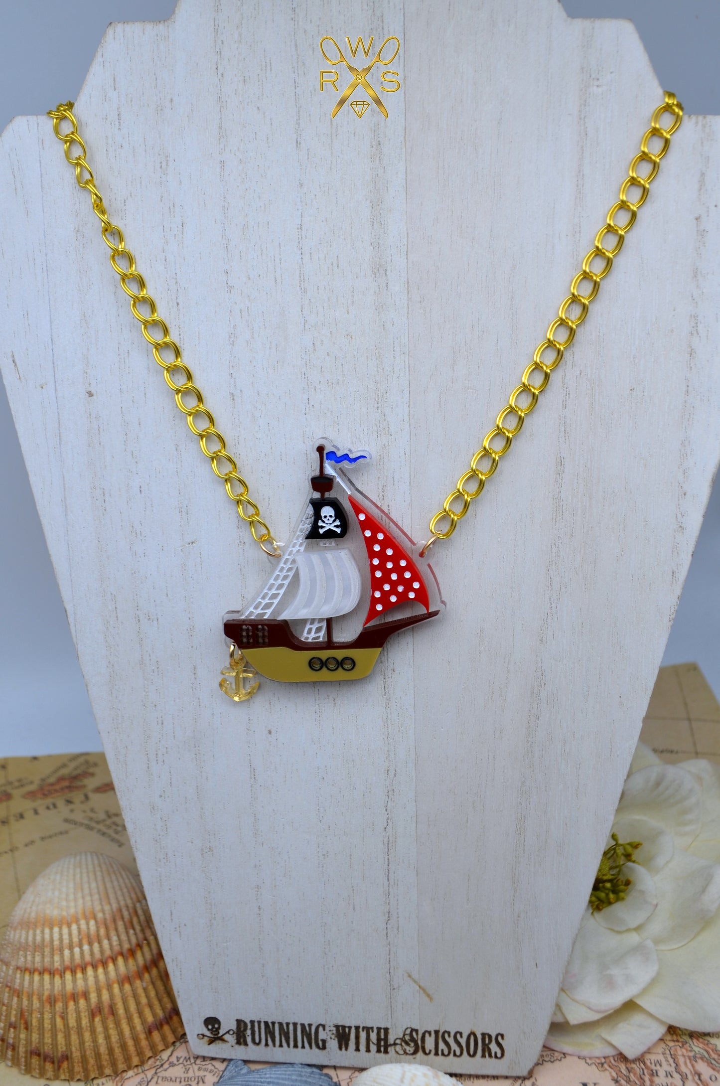 Stormy Seas Pirate Ship Laser Cut Acrylic Necklace
