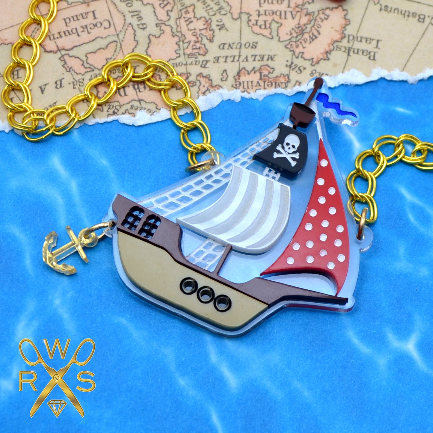 Stormy Seas Pirate Ship Laser Cut Acrylic Necklace
