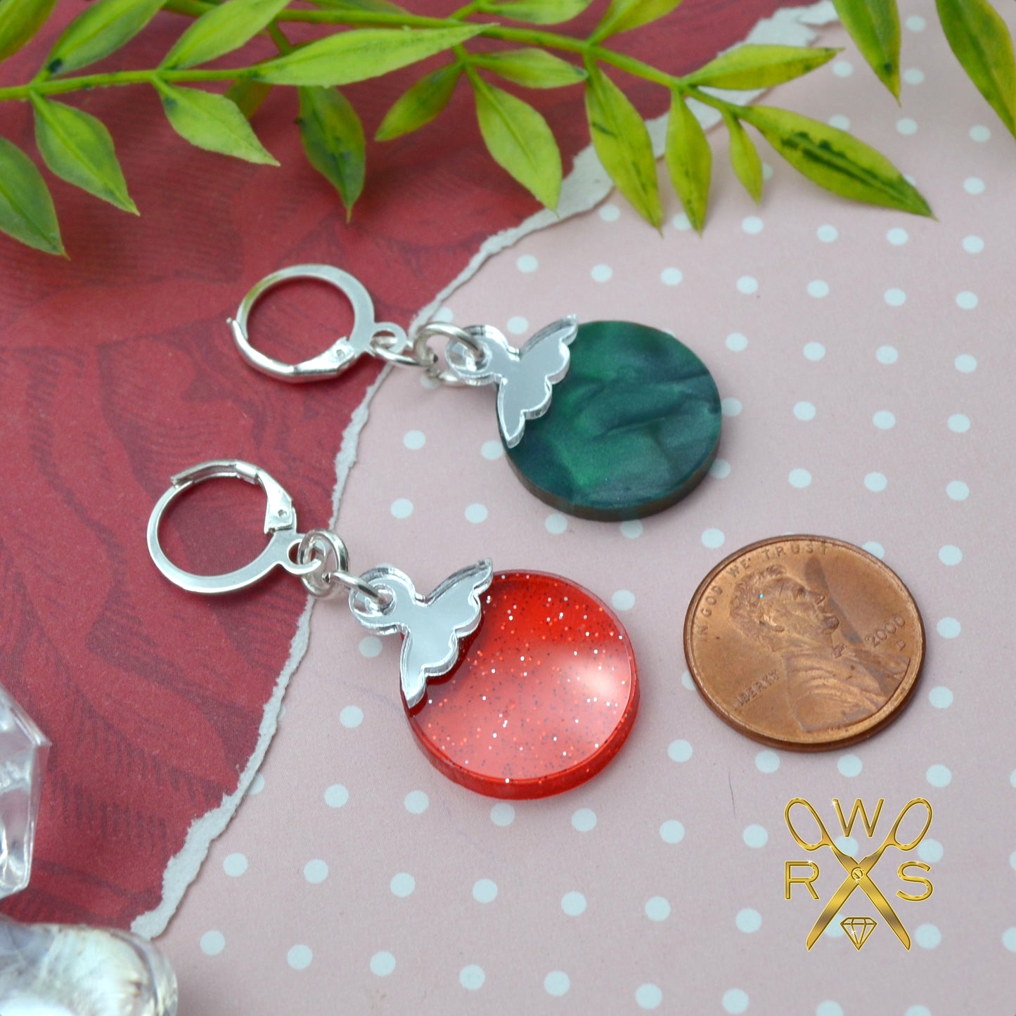SALE Red and Green Ornament Huggie Earrings