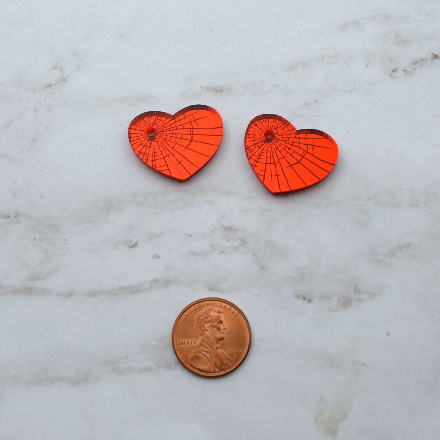 SHATTERED HEART - Red Mirror Laser Cut Acrylic Engraved Cabs