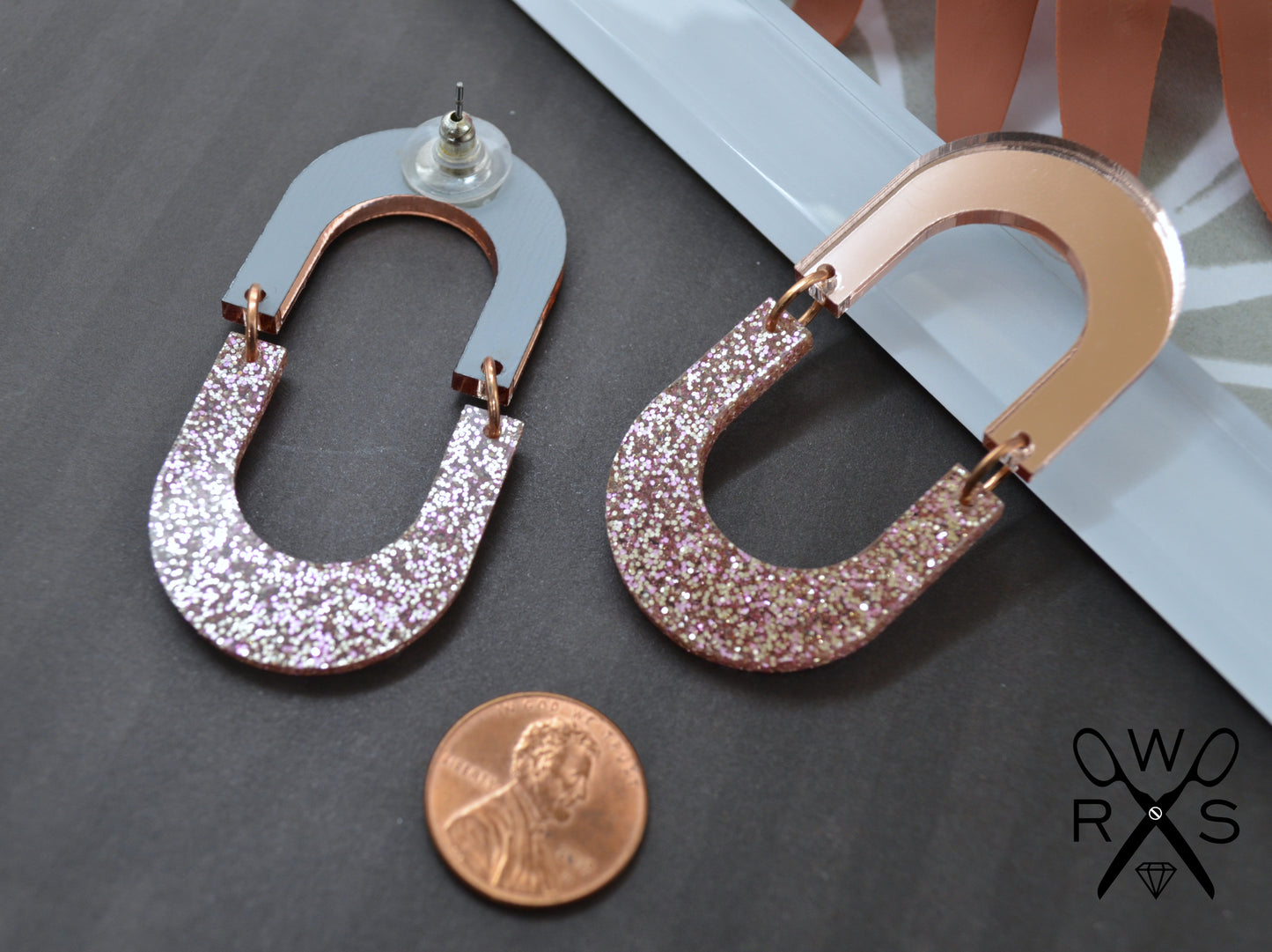 SALE Rose Gold Dangle Hoops in Laser Cut Acrylic Earrings
