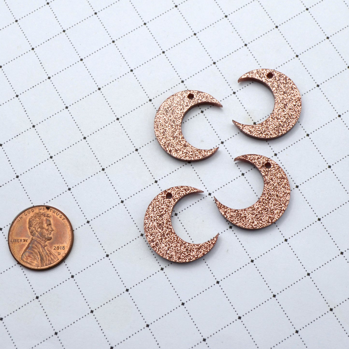 4 Rose Gold Glitter Moon Charms Laser Cut Acrylic