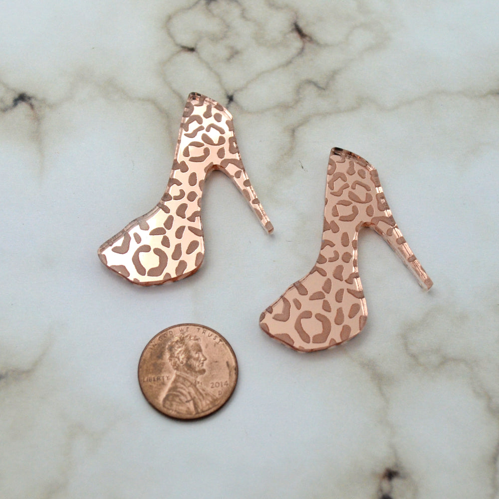 Rose Gold LEOPARD HEELS - 2 Animal Print Cabs in Mirror Laser Cut Acrylic