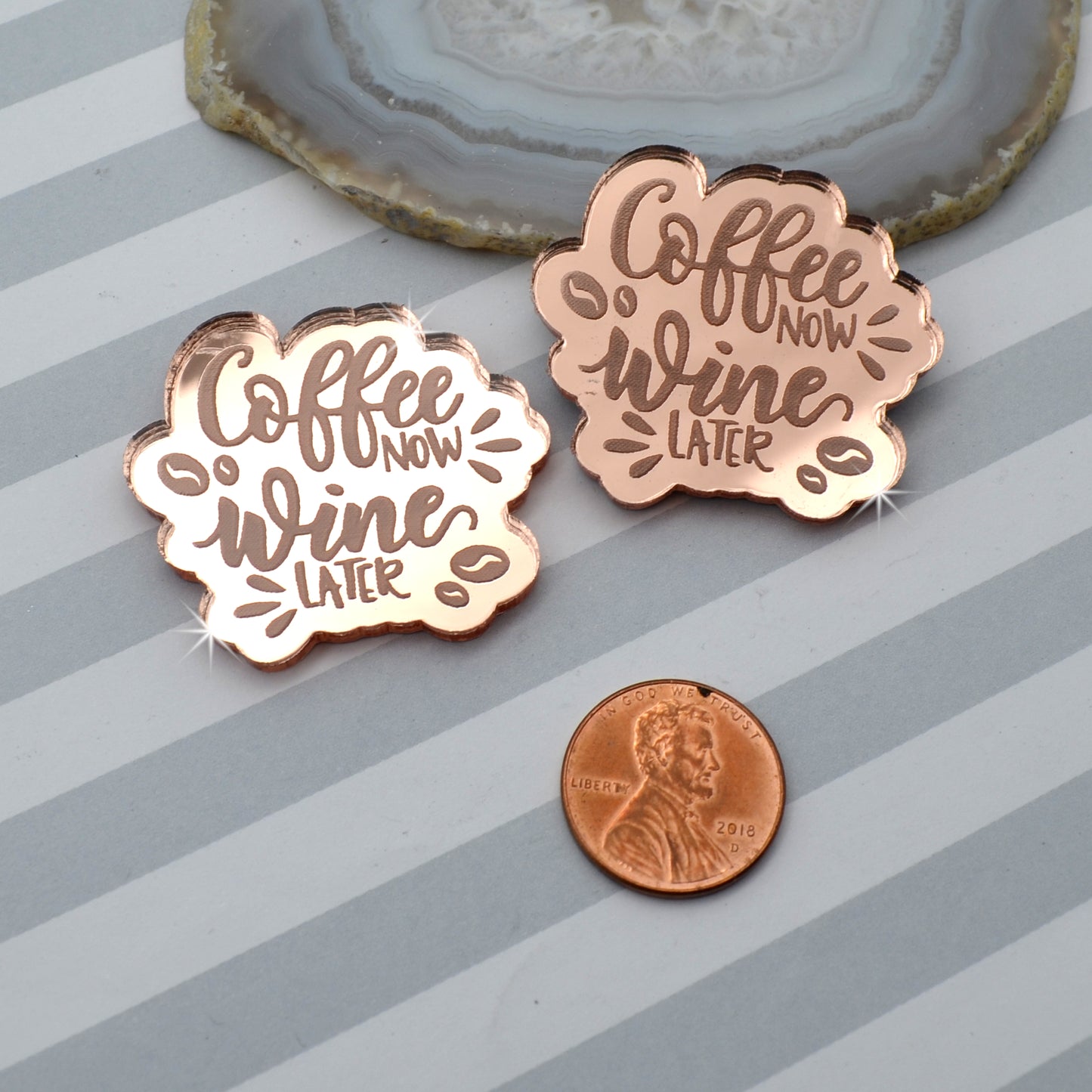 Coffee Now Wine Later Cabs - Rose Gold Mirror Laser Cut Acrylic - Set of 2