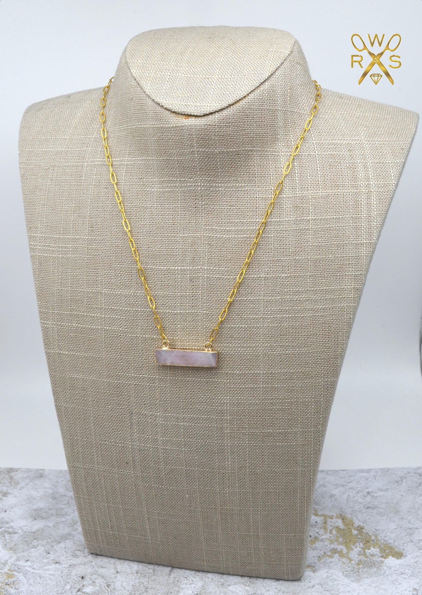 SALE Dainty Rose Quartz Bar Necklace - Paperclip Chain Necklace