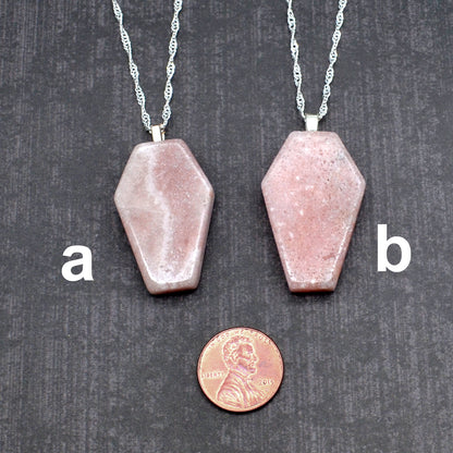 Rose Quartz Coffin Necklace 925  Sterling Silver