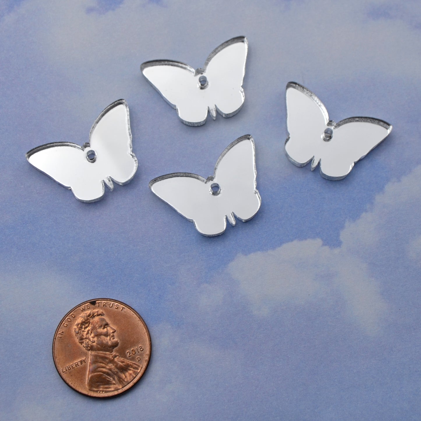 SILVER MIRROR BUTTERFLY CHARMS In Laser Cut Acrylic