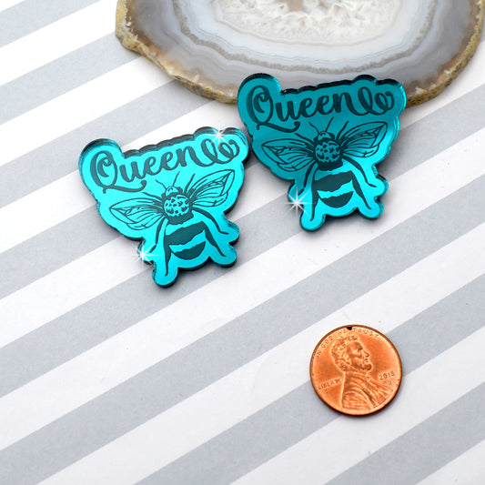 QUEEN BEE CABS Teal Mirror Laser Cut Acrylic Set of 2