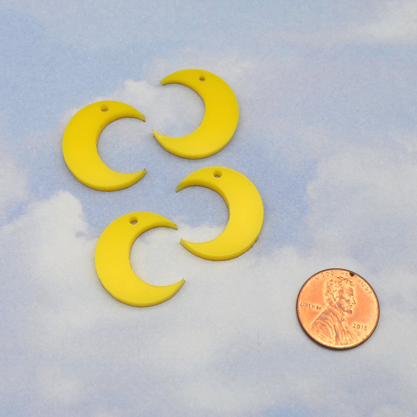 Thick Yellow Moon Charms in Yellow Laser Cut Acrylic
