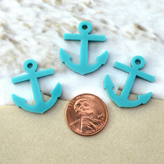 TURQUOISE ANCHORS 3 Pieces Cabochon Charm Laser Cut Acrylic