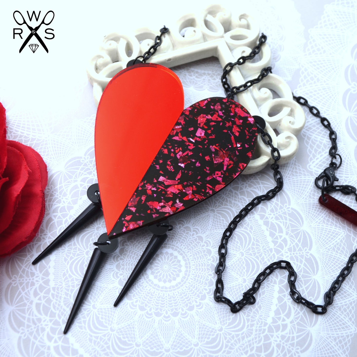 UNTAMED HEART NECKLACE In Red Laser Cut Acrylic