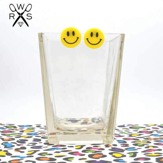 SALE YELLOW SMILEY STUD - Laser Cut Acrylic Earrings