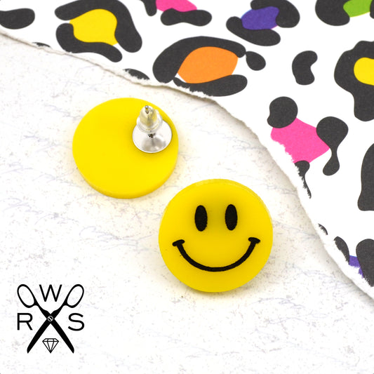 SALE YELLOW SMILEY STUD - Laser Cut Acrylic Earrings