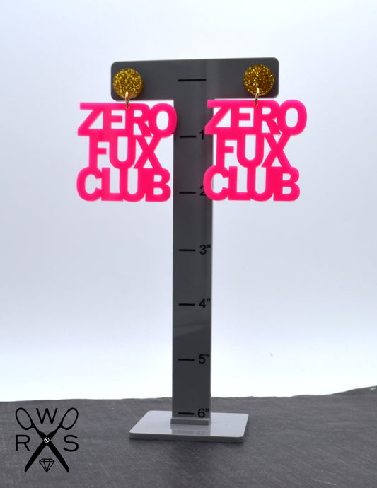 SALE Zero Fux Club Pink Dangle Laser Cut Acrylic Earrings