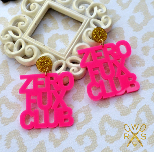 SALE Zero Fux Club Pink Dangle Laser Cut Acrylic Earrings