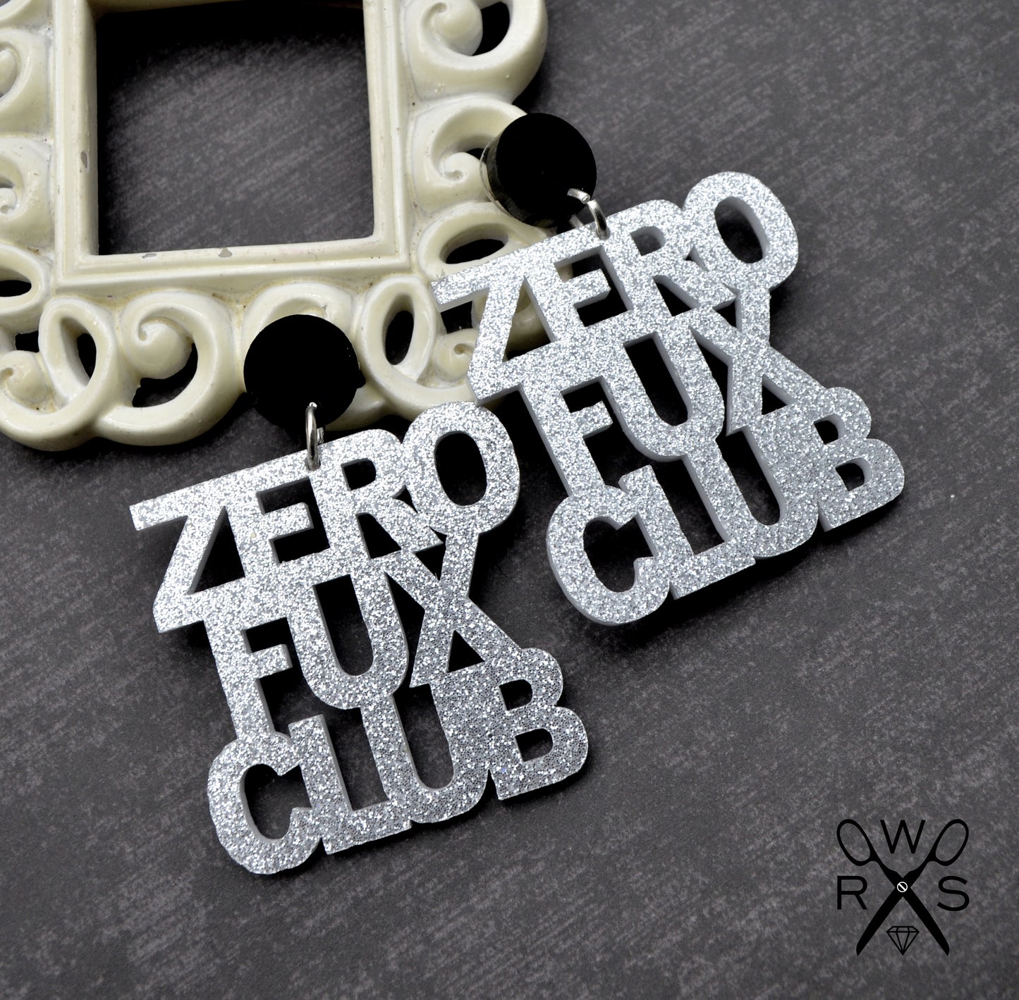 SALE Zero Fux Club Sparkle Dangle Laser Cut Acrylic Earrings