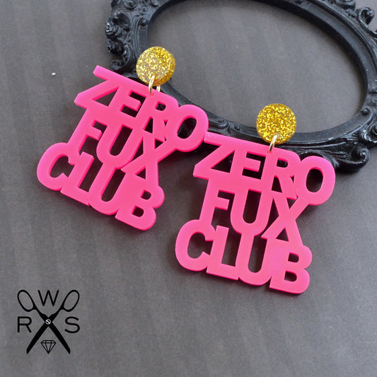 SALE Zero Fux Club Hot Pink Laser Cut Acrylic Dangle Earrings